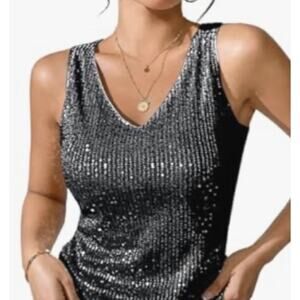 black silver sequin tank top plus size 2x